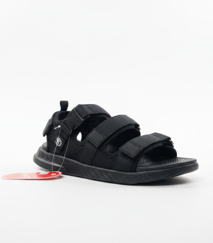 Men's Triple-Strap Athletic Sports Sandals - Adjustable Black Utility Sandals